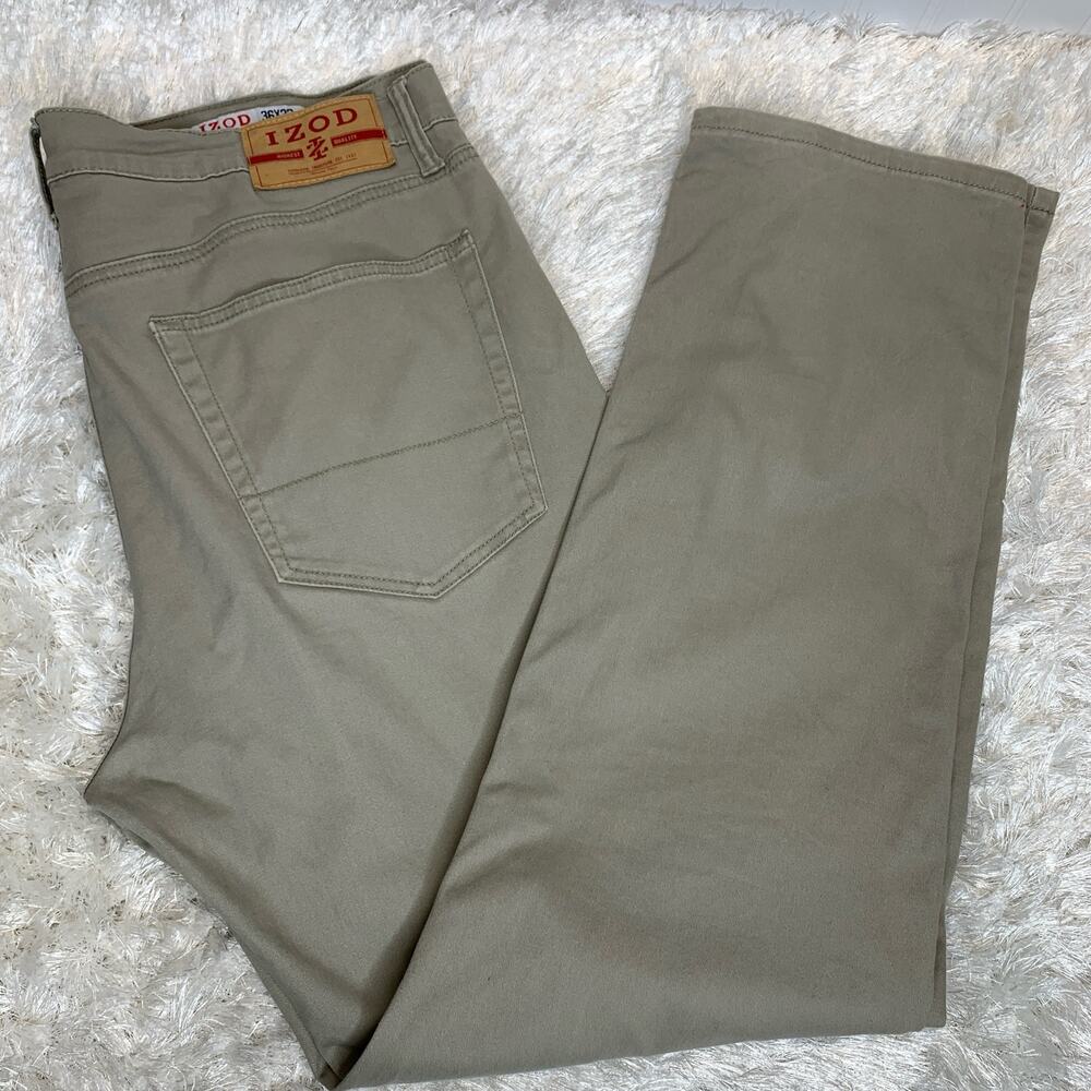 IZOD Tan 5 Pocket Khaki Pants Jeans Sz 36 x 32 Straight Fit